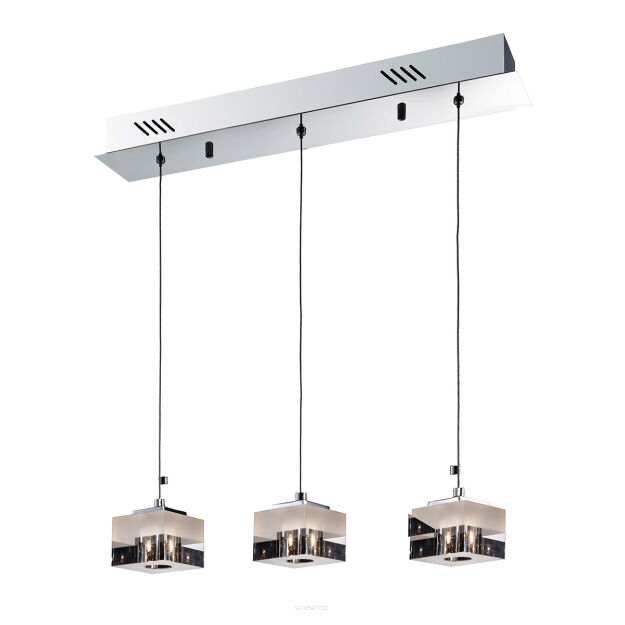 Lampa wisząca Cubric MD9216-3A Italux  nowoczesna lampa wykończenie w kolorze chromu klosze w kształcie kostek transparentno-mlecznych