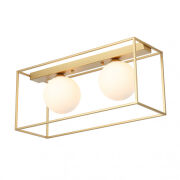 Lampa sufitowa MEDIAMO MXM-4582/2 GD Italux PODWÓJNA MODNY ZŁOTY KOLOR SZKLANE KLOSZE UMIESZCZONE W "KLATCE"