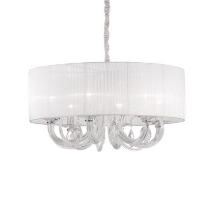 Lampa wisząca Swan SP6 Ideal Lux  035826 chromowana metalowa oprawa klosze z plisowanej organzy środkowe korpusy wykonane ze szkła