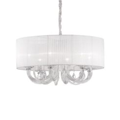 Lampa wisząca Swan SP6 Ideal Lux  035826 chromowana metalowa oprawa klosze z plisowanej organzy środkowe korpusy wykonane ze szkła