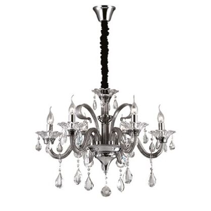 Lampa wisząca COLOSSAL SP6 SZARY Ideal Lux  081502   Ramiona  z  dmuchanego szkła w kolorze szarym wisorki ze szkła i kryształu styl pałacowy