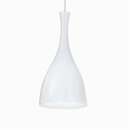 Lampa wisząca Olimpia SP1 BIANCO Ideal Lux  013244  posiada chromowaną metalową oprawę klosz wykonany z dmuchanego szkła w kolorze białym