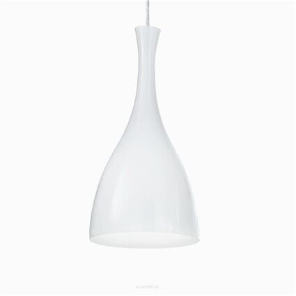 Lampa wisząca Olimpia SP1 BIANCO Ideal Lux  013244  posiada chromowaną metalową oprawę klosz wykonany z dmuchanego szkła w kolorze białym
