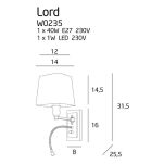 LAMPA ŚCIENNA MAXLIGHT LORD KINKIET + LED W0235 nowoczesny elegancki   - 2