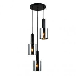 Lampa wisząca SARDO PND-5581-3A-BK+SG Italux Czarna okrągła podsufitka dymione klosze w kształcie tub GUSTOWNA