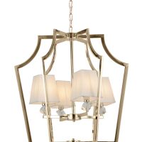 Lampa wisząca MONTERO LDP 1249-4 (FGD+WT) Lumina Deco ZŁOTA Z BIAŁYMI ABAŻURAMI