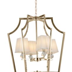 Lampa wisząca MONTERO LDP 1249-4 (FGD+WT) Lumina Deco ZŁOTA Z BIAŁYMI ABAŻURAMI