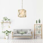 LAMPA WISZĄCA NEW YORK  ZŁOTA KLATKA WEWNĄTRZ KTÓREJ ZNAJDUJE SIE KLOSZ Z TKANINY   COSMO LIGHT P01403WH AU - 4