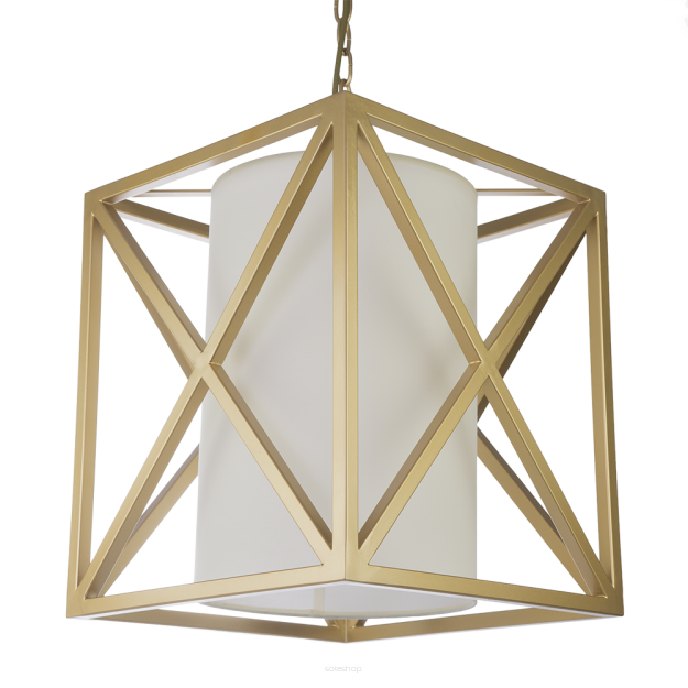 LAMPA WISZĄCA NEW YORK  ZŁOTA KLATKA WEWNĄTRZ KTÓREJ ZNAJDUJE SIE KLOSZ Z TKANINY   COSMO LIGHT P01403WH AU