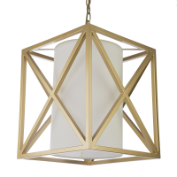 LAMPA WISZĄCA NEW YORK  ZŁOTA KLATKA WEWNĄTRZ KTÓREJ ZNAJDUJE SIE KLOSZ Z TKANINY   COSMO LIGHT P01403WH AU