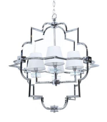 Lampa wisząca BALTIMORE LDP 8020-4 (CHR+WT) Lumina Deco glamour chromowana z białymi abażurami