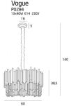Lampa wisząca Vogue Maxlight P0284 elegancki wykonany ze złotych rurek oraz szkła  - 3