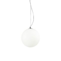 Lampa wisząca Mapa Bianco SP1 D30 Ideal Lux  009087 Klosz jest w kształcie kuli z białego trawionego, dmuchanego szkła