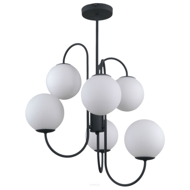 Lampa wisząca GELA PND-5500-6-BK Italux ORYGINALNA FORMA CZARNY METALOWY KORPUS SZKLANE KULE