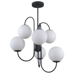 Lampa wisząca GELA PND-5500-6-BK Italux ORYGINALNA FORMA CZARNY METALOWY KORPUS SZKLANE KULE