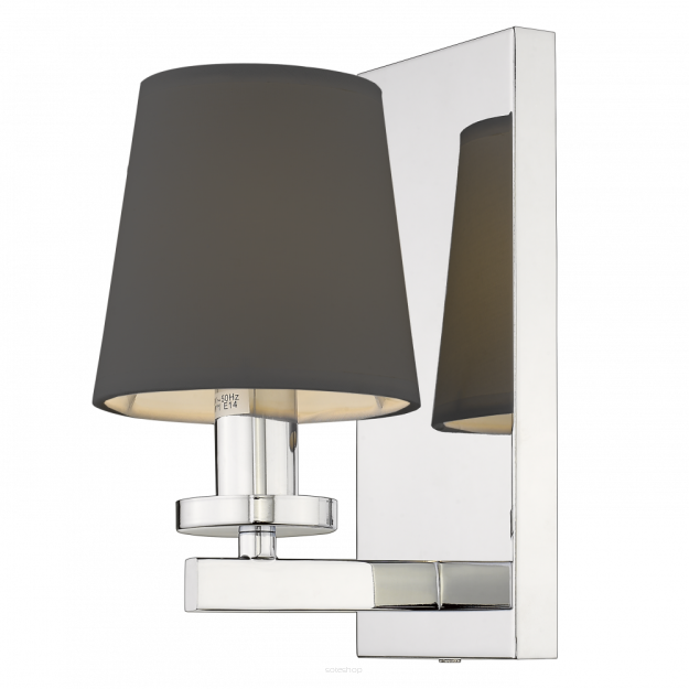 Kinkiet LONDON W01014BK  W stylu nowojorskim CHROMOWY korpus odbija światło CZARNY abażur z tkaniny