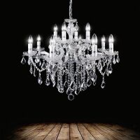 Lampa wiszaca Florian SP18 CROMO Ideal Lux  075150  metalowa oprawa w kolorze chromu podstawki z przezroczystego szkła ozdobiony jest zawieszkami z kryształków