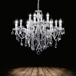 Lampa wiszaca Florian SP18 CROMO Ideal Lux  075150  metalowa oprawa w kolorze chromu podstawki z przezroczystego szkła ozdobiony jest zawieszkami z kryształków