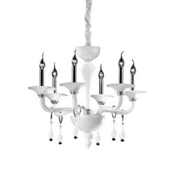 Lampa wisząca Miramare SP6 Ideal Lux  068183   z ręcznie dmuchanego przezroczystego i białego szkła chromowane wykończenia styl pałacowy