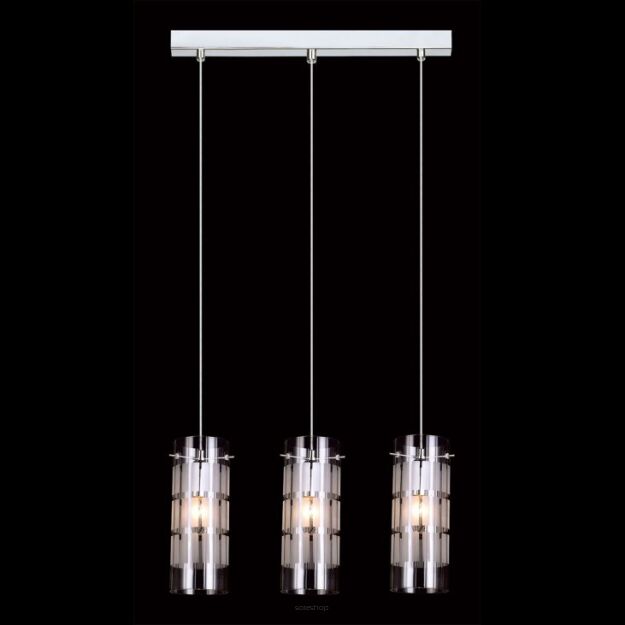 Lampa wisząca Max   MDM1957-3 Italux nowoczesna lampa wykończenie w kolorze chromu klosz w kształcie tuby mlecznym wzorem podsufitka na listwie