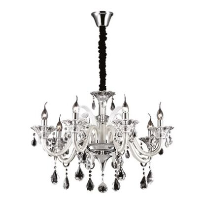Lampa wisząca COLOSSAL SP8 KOŚĆ SŁONIOWA Ideal Lux  081557   Ramiona  z  dmuchanego szkła w kolorze kości słoniowej wisorki ze szkła i kryształu styl pałacowy