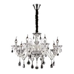 Lampa wisząca COLOSSAL SP8 KOŚĆ SŁONIOWA Ideal Lux  081557   Ramiona  z  dmuchanego szkła w kolorze kości słoniowej wisorki ze szkła i kryształu styl pałacowy