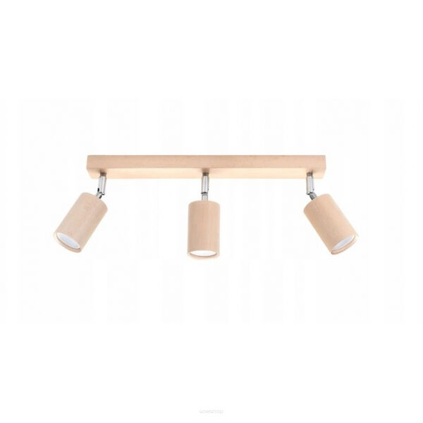 PLAFON BERG 3 LAMPA SUFITOWA NATURALNE DREWNO+CHROM 3 RUCHOME ŹRÓDŁA ŚWIATŁĄ IDEALNA DO SALONU TUBA NOWOCZESNA SL.0703 SOLLUX
