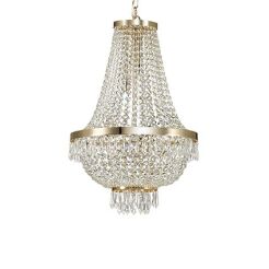 Lampa wisząca CAESAR SP9 ZŁOTY Ideal Lux 114736  klosz  z ciętych kryształów rama w kolorze chromu
