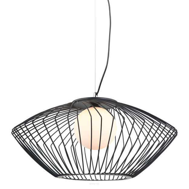 Lampa wisząca ZENO MDM-3844-1 BK ITALUX NIESTANDARDOWE WYKONANIE- POŁĄCZENIE DRUCIANEGO ABAŻURU ZE SZKLANYM KLOSZEM