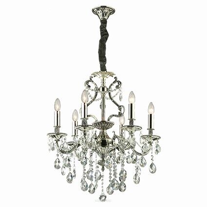 Lampa wisząca Gioconda SP6 ARGENTO Ideal Lux  044927   z odlewu metalu w kolorze złotym wisiorki  z kryształków