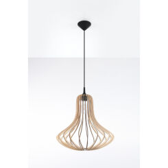 NIETYPOWA LAMPA  WISZĄCA ELZA NATURALNE DREWNO AŻUROWY KLOSZ NOWOCZESNA SL.0641 SOLLUX