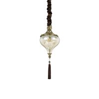 Lampa wisząca HAREM SP1 BRUNATNY Ideal Lux 115979  korpus z antycznego mosiądzu i metalu wytłoczone ornamenty szklany klosz z frędzlami osłona łańcucha