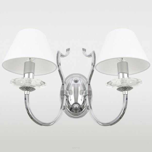 KINKIET RIGA ABAŻUR PIĘKNA STYLOWA Z 2 ŹRÓDŁAMI ŚWIATŁA O WYGLĄDZIE ŚWIECZEK COSMO LIGHT W02779CH