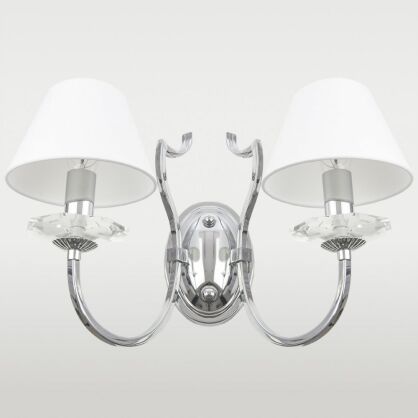 KINKIET RIGA ABAŻUR PIĘKNA STYLOWA Z 2 ŹRÓDŁAMI ŚWIATŁA O WYGLĄDZIE ŚWIECZEK COSMO LIGHT W02779CH