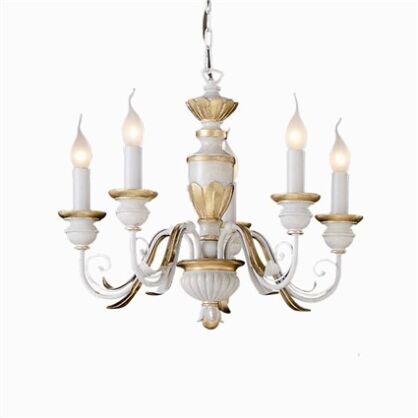 Lampa wisząca Firenze SP5 Ideal Lux  012865  korpus wykonany z żywicy oraz ma ręcznie modelowane metalowe ramiona kolor biało złoty styl pałacowy