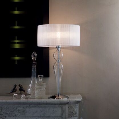 Lampa stołowa Duchessa TL1 BIG Ideal Lux  044491  chromowana metalowa podstawa centralne konstrukcje z przezroczystego szkła