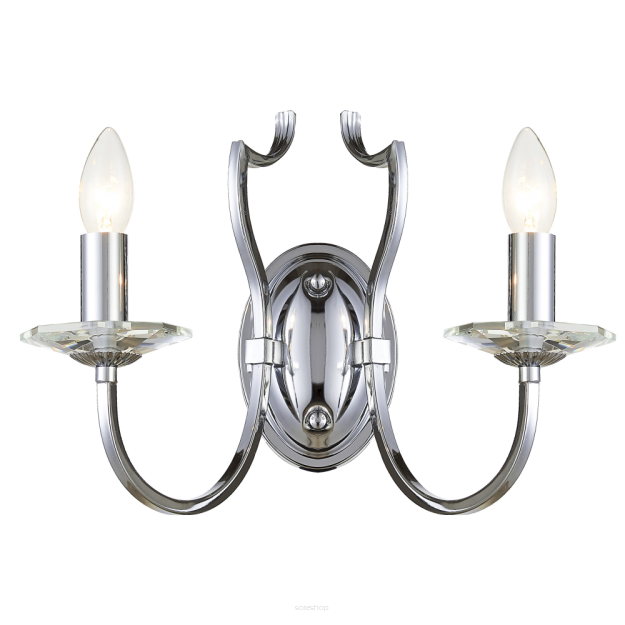 KINKIET RIGA PIĘKNA STYLOWA Z 2 ŹRÓDŁAMI ŚWIATŁA O WYGLĄDZIE ŚWIECZEK COSMO LIGHT W02779CH