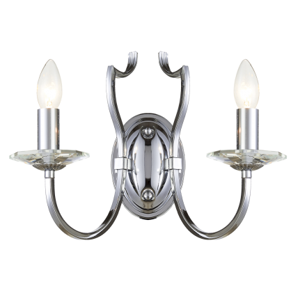 KINKIET RIGA PIĘKNA STYLOWA Z 2 ŹRÓDŁAMI ŚWIATŁA O WYGLĄDZIE ŚWIECZEK COSMO LIGHT W02779CH