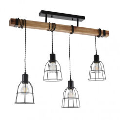Lampa wisząca PONTE PND-4290-4-L Italux NIEZWYKŁE POŁĄCZENIE DRUCIANYCH KLOSZY Z DREWNIANA LISTWĄ RETRO 