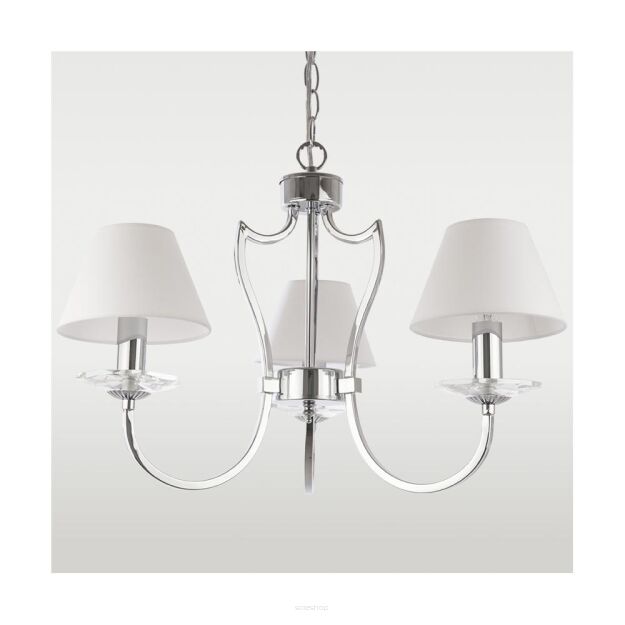 LAMPA WISZĄCA RIGA ABAŻUR PIĘKNA STYLOWA Z 3 ŹRÓDŁAMI ŚWIATŁA O WYGLĄDZIE ŚWIECZEK COSMO LIGHT P03755CH
