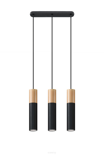 LAMPA  WISZĄCA PABLO 3  CZARNE TUBY Z DREWNIANYM AKCENTEM PROSTA IDEALNA DO SALONU SL.0634