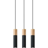LAMPA  WISZĄCA PABLO 3  CZARNE TUBY Z DREWNIANYM AKCENTEM PROSTA IDEALNA DO SALONU SL.0634