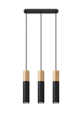 LAMPA  WISZĄCA PABLO 3  CZARNE TUBY Z DREWNIANYM AKCENTEM PROSTA IDEALNA DO SALONU SL.0634