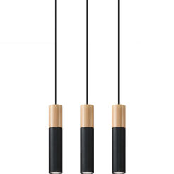 LAMPA  WISZĄCA PABLO 3  CZARNE TUBY Z DREWNIANYM AKCENTEM PROSTA IDEALNA DO SALONU SL.0634