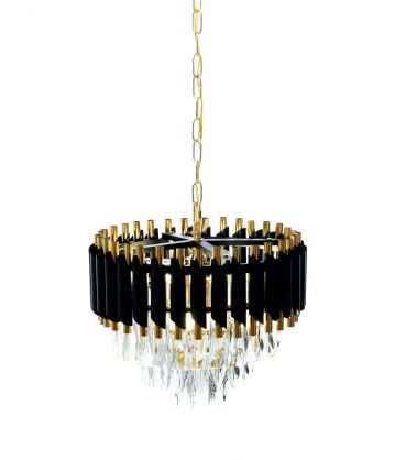Lampa wisząca MAZINI LDP 6003-400 (BK+GD) Lumina Deco Kryształowa czarna złota 40 cm