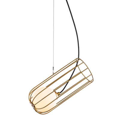 Lampa wisząca COCO MDM-3941/1 GD Italux NOWATORSKA LAMPA SZKLANY KLOSZ W "KLATCE" ZŁOTY / BIAŁY