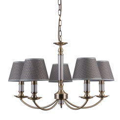 Lampa wisząca ZANOBI PND-43272-5 Italux PIĘCIORAMIENNY ŻYRANDOL W KOLORZE ANTYCZNEGO BRĄZU SZKLANE AKCENTY DODAJĄCE UROKU 