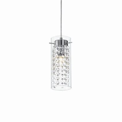 Lampa wisząca Iguazu SP1 Ideal Lux  052359  metalowa rama klosz w kształcie tuby kryształki wystają z klosza