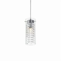 Lampa wisząca Iguazu SP1 Ideal Lux  052359  metalowa rama klosz w kształcie tuby kryształki wystają z klosza