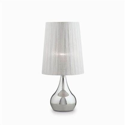 Lampa stołowa Eternity TL1 BIG Ideal Lux  036007 ma podstawę  z metalu w chromie klosz z plisowanej organzy z metalicznymi refleksami